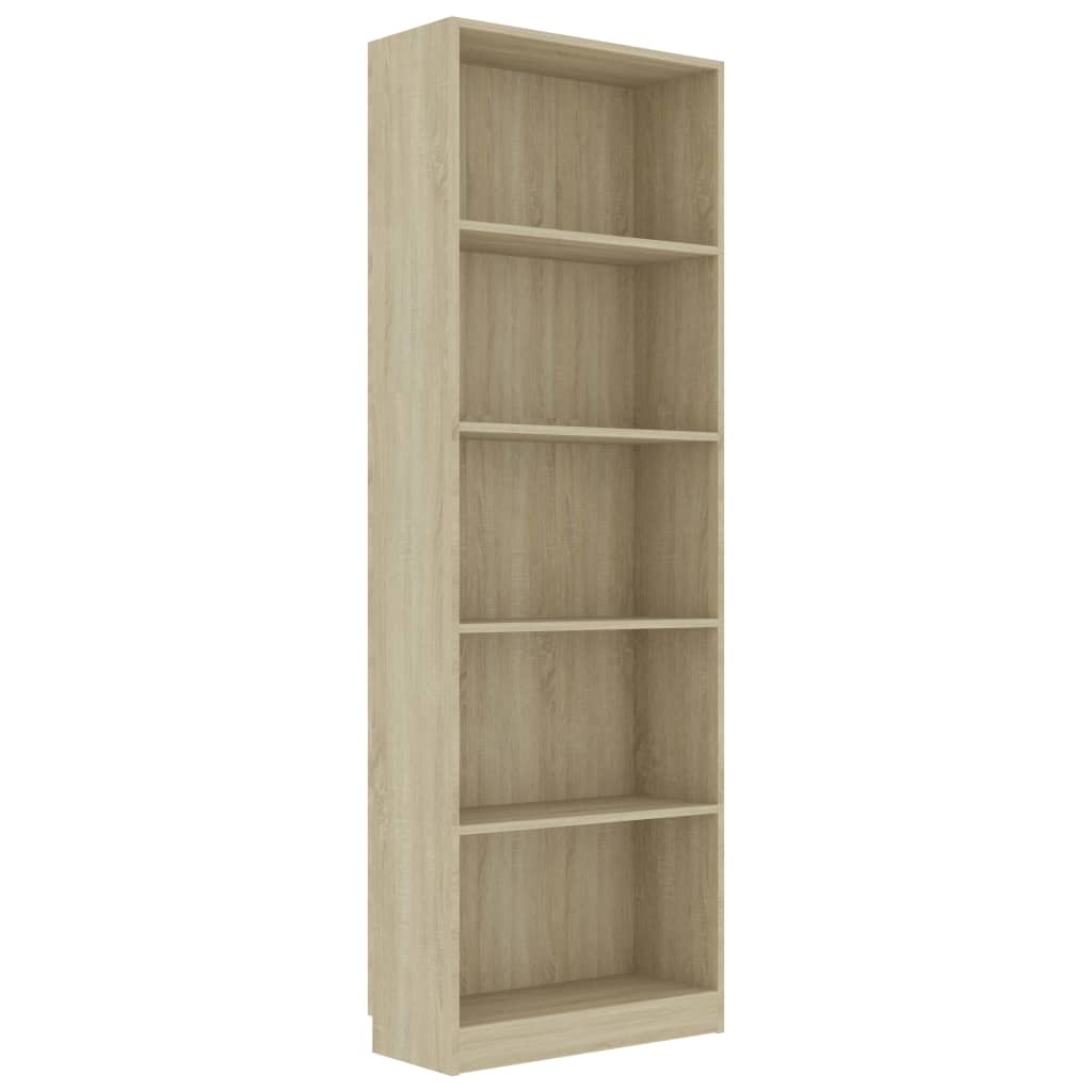 vidaXL 5-Tier Book Cabinet Sonoma Oak 60x24x175 cm Engineered Wood