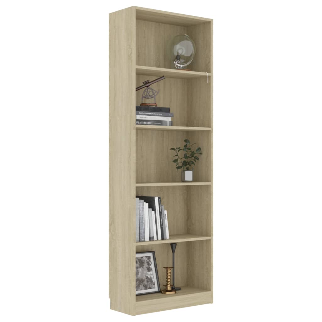 vidaXL 5-Tier Book Cabinet Sonoma Oak 60x24x175 cm Engineered Wood