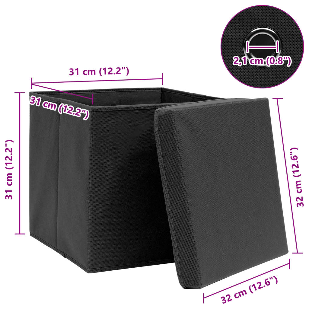 vidaXL Storage Boxes with Lids 10 pcs Black 32x32x32 cm Fabric