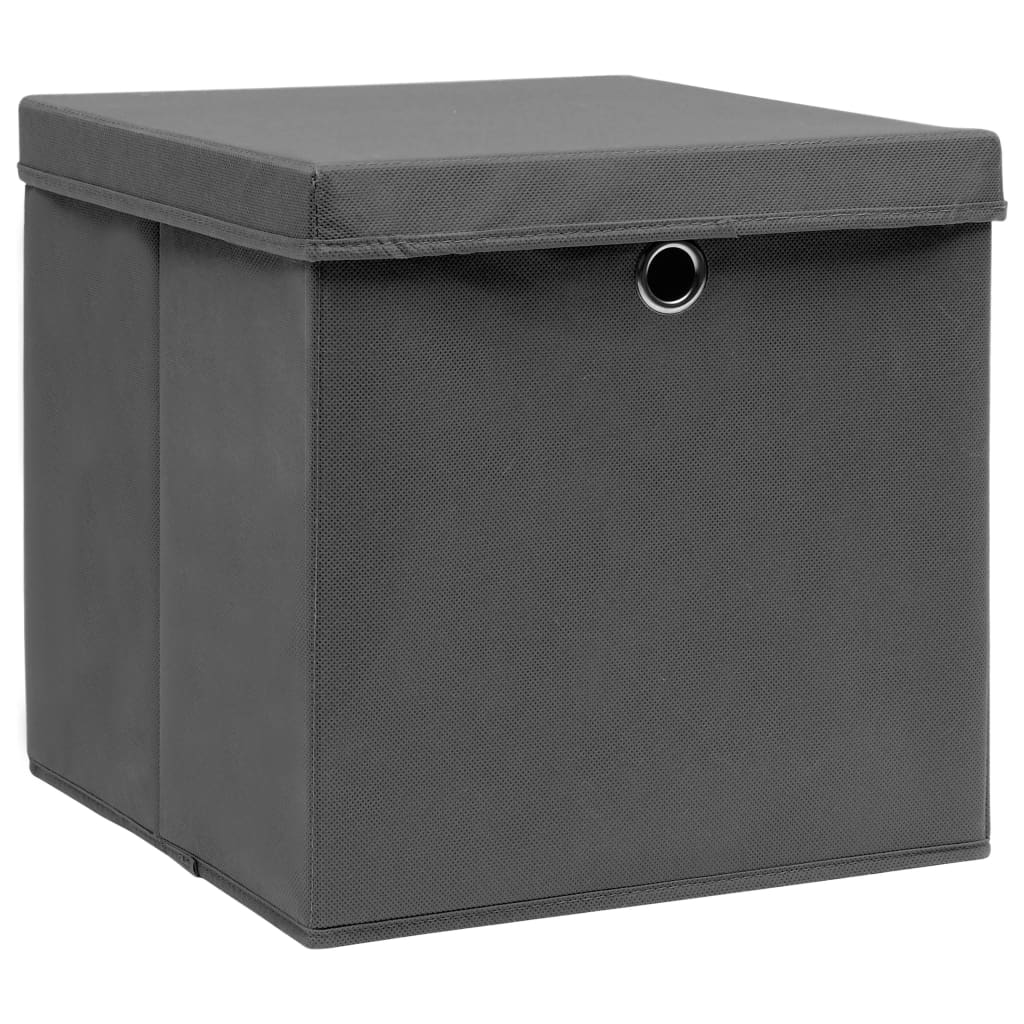 vidaXL Storage Boxes with Lids 10 pcs Grey 32x32x32 cm Fabric