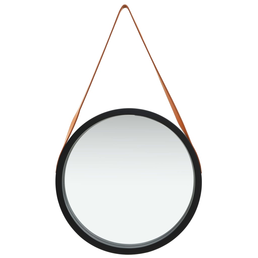 vidaXL Wall Mirror with Strap 50 cm Black