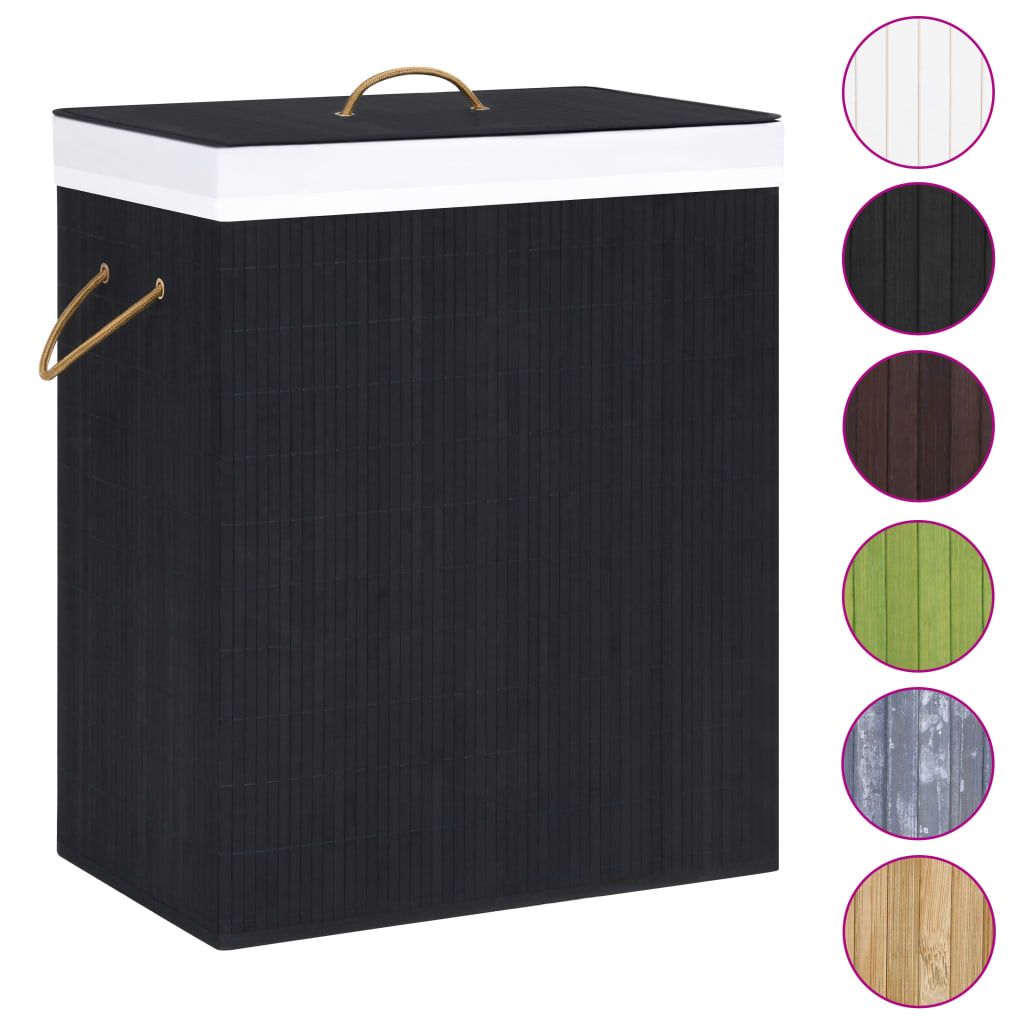 vidaXL Bamboo Laundry Basket with 2 Sections Black 100 L