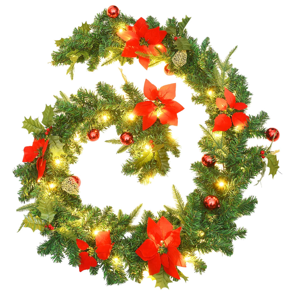 vidaXL Christmas Garland with LED Lights Green 2.7 m PVC