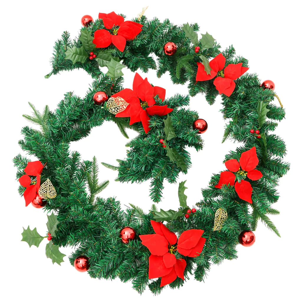 vidaXL Christmas Garland with LED Lights Green 2.7 m PVC