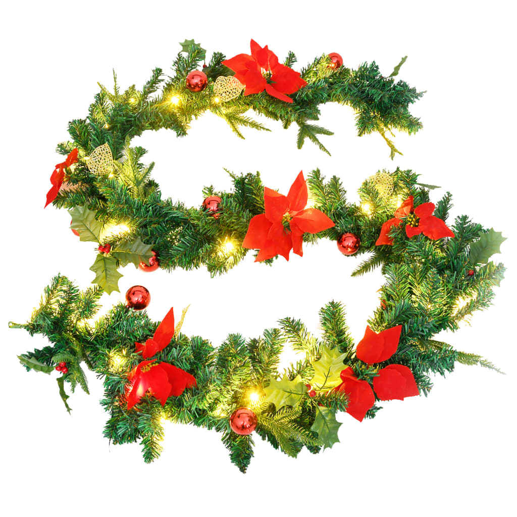 vidaXL Christmas Garland with LED Lights Green 2.7 m PVC