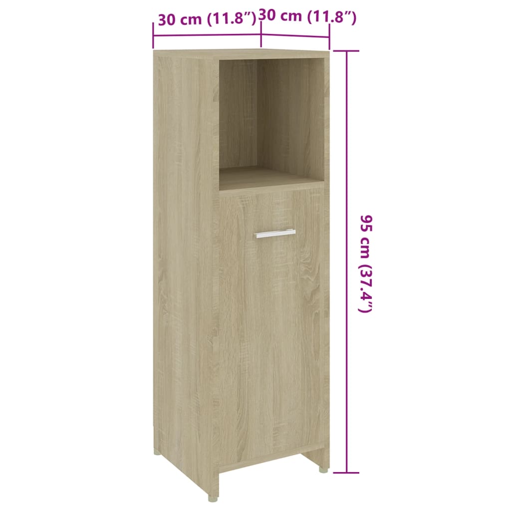 vidaXL Bathroom Cabinet Sonoma Oak 30x30x95 cm Engineered Wood