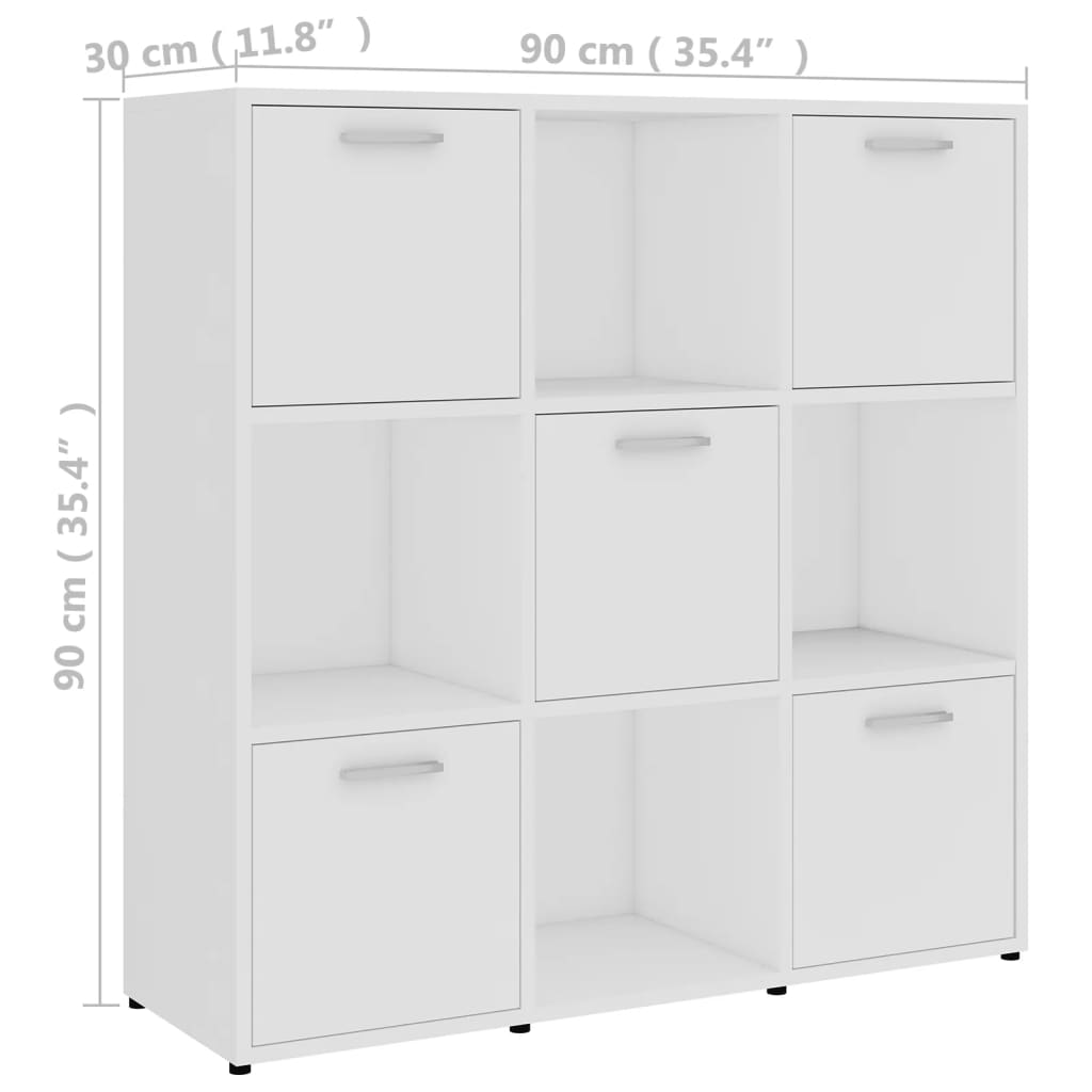 vidaXL Book Cabinet White 90x30x90 cm Engineered Wood