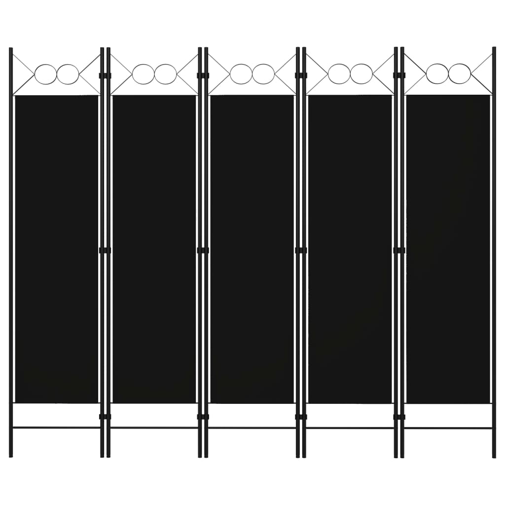 vidaXL 5-Panel Room Divider Black 200x180 cm
