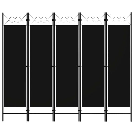 vidaXL 5-Panel Room Divider Black 200x180 cm