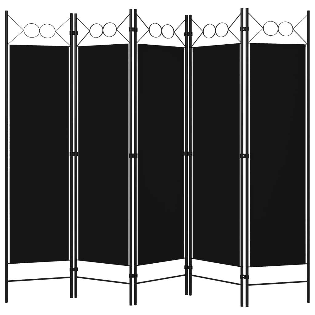 vidaXL 5-Panel Room Divider Black 200x180 cm