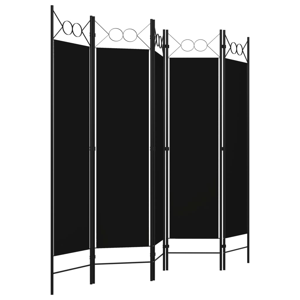 vidaXL 5-Panel Room Divider Black 200x180 cm