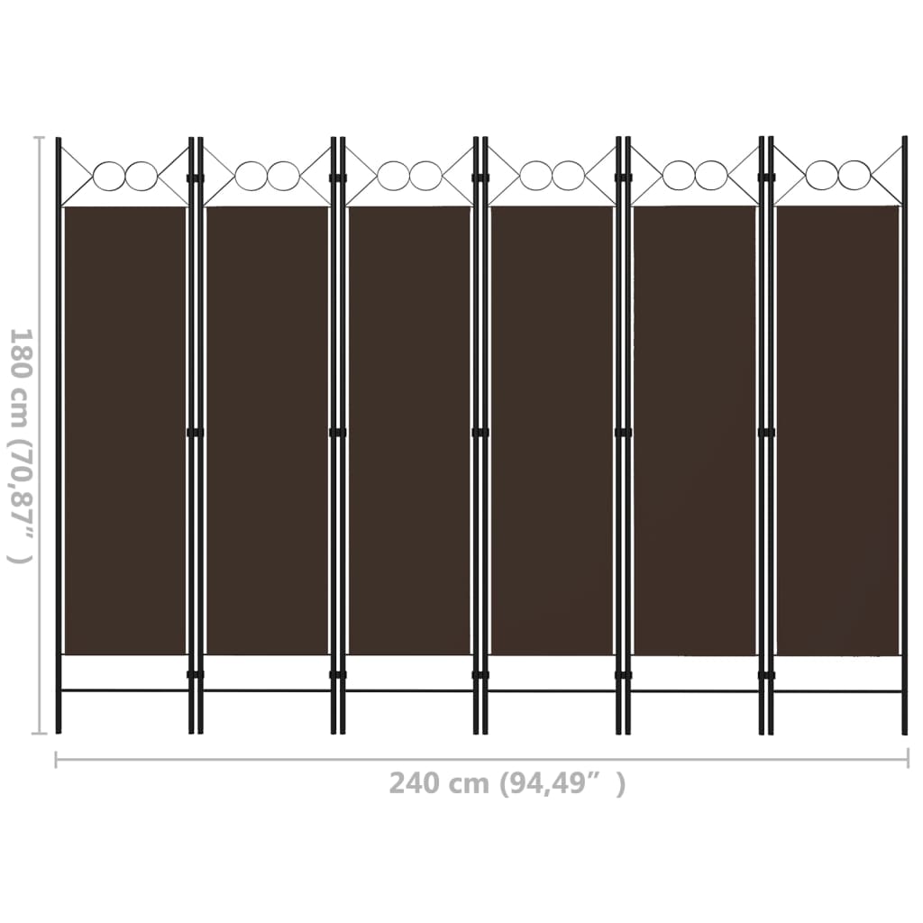 vidaXL 6-Panel Room Divider Brown 240x180 cm