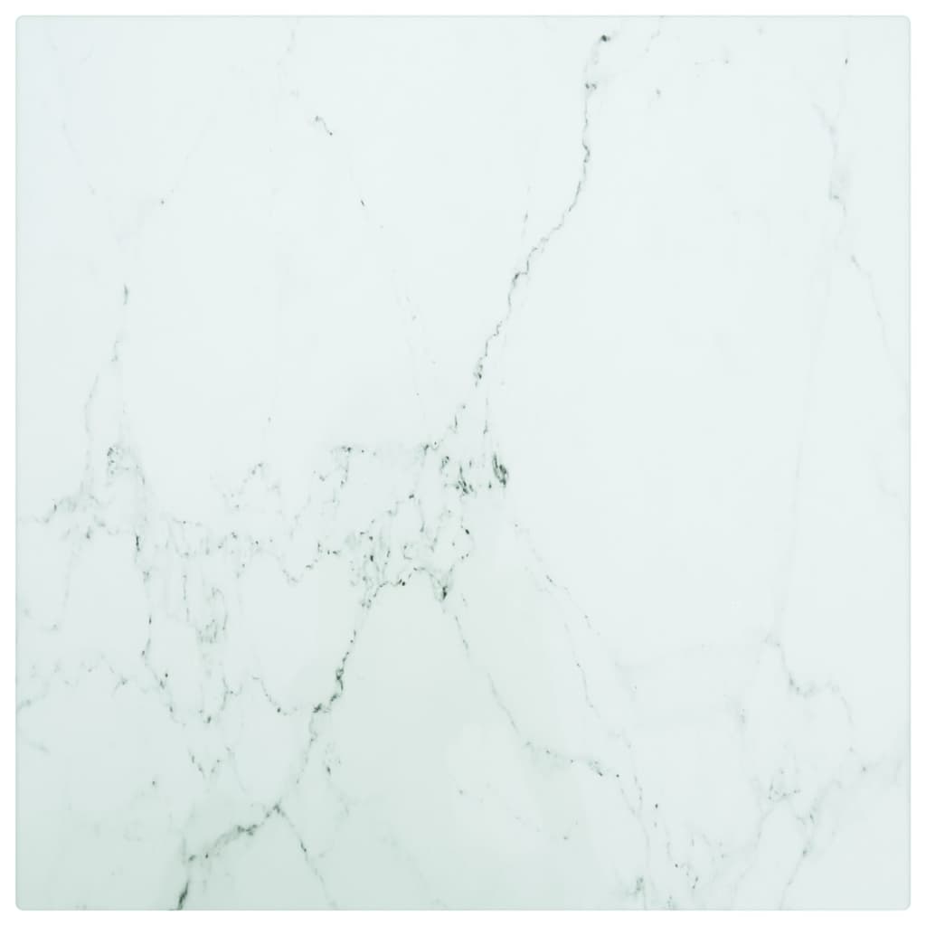 vidaXL Table Top White 30x30 cm 6 mm Tempered Glass with Marble Design