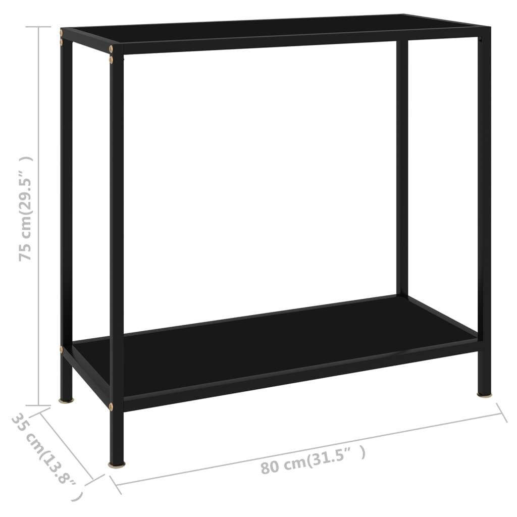 vidaXL Console Table Black 80x35x75 cm Tempered Glass