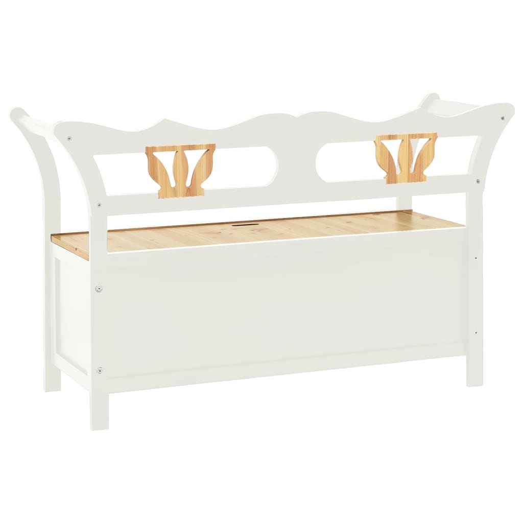 vidaXL Storage Bench 126 cm White and Light Wood Solid Fir Wood
