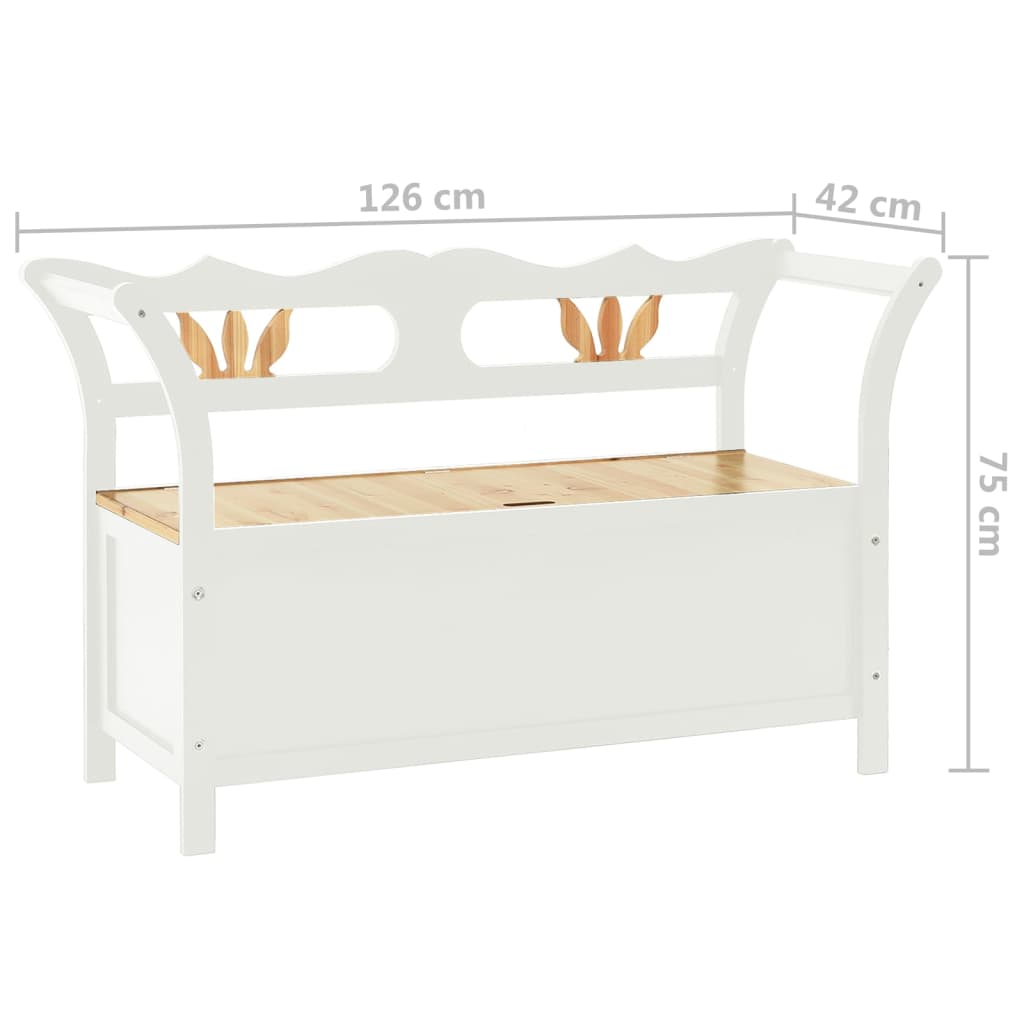 vidaXL Storage Bench 126 cm White and Light Wood Solid Fir Wood