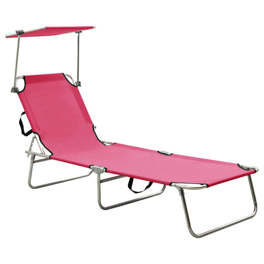 vidaXL Folding Sun Lounger with Canopy Steel Magento Pink