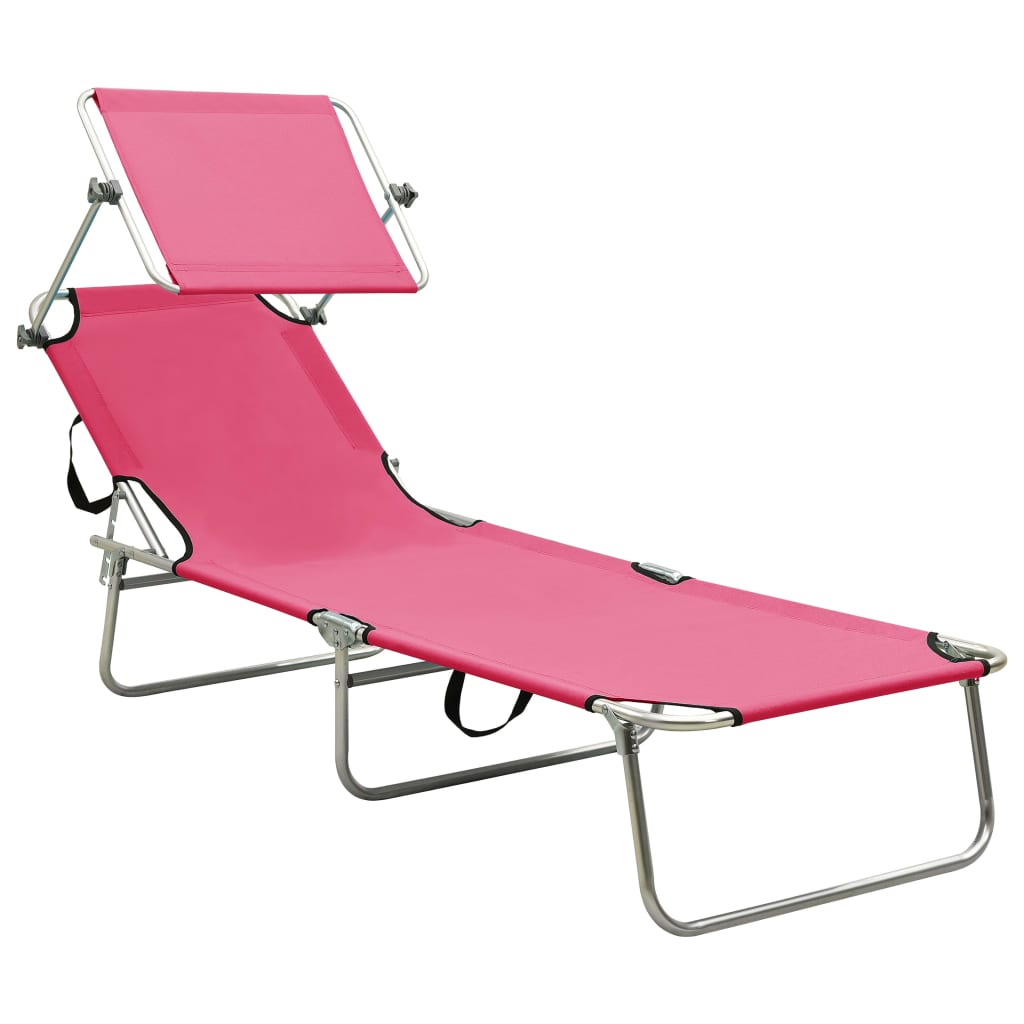 vidaXL Folding Sun Lounger with Canopy Steel Magento Pink