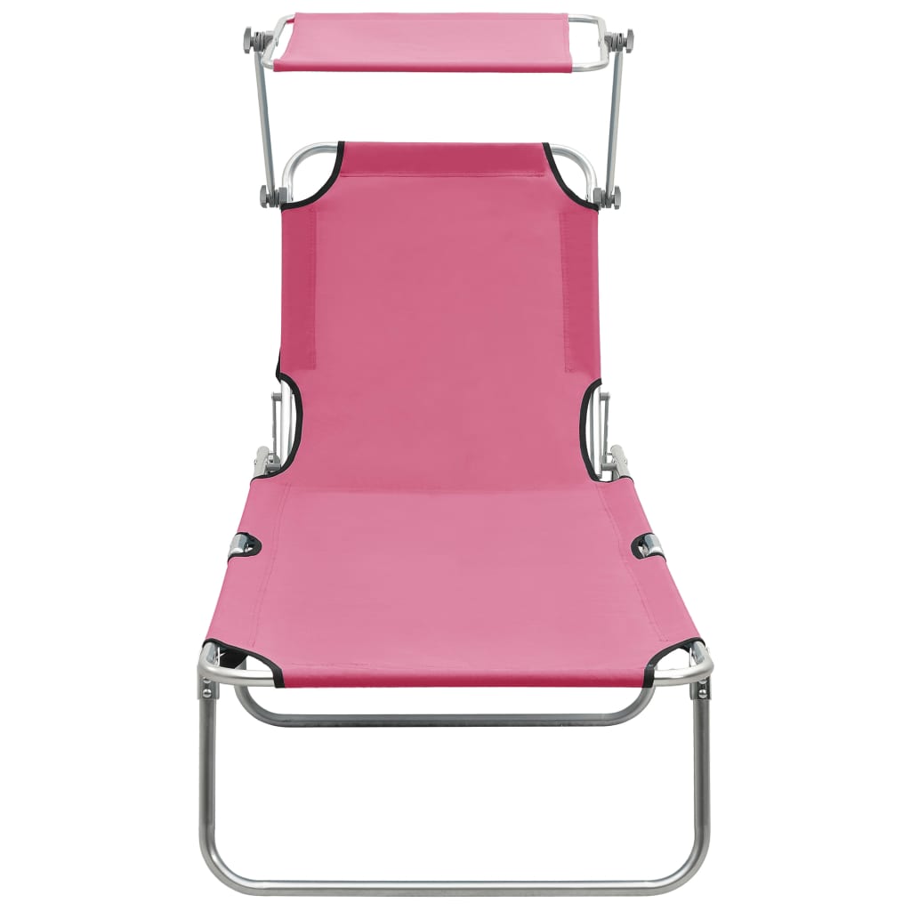 vidaXL Folding Sun Lounger with Canopy Steel Magento Pink