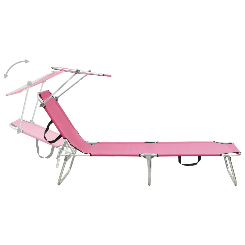 vidaXL Folding Sun Lounger with Canopy Steel Magento Pink