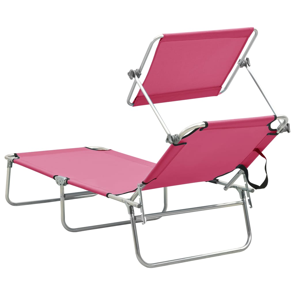 vidaXL Folding Sun Lounger with Canopy Steel Magento Pink
