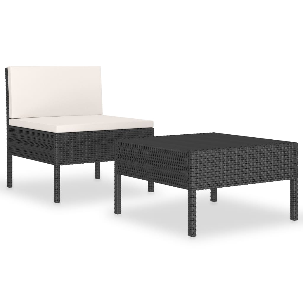 vidaXL 2 Piece Garden Lounge Set with Cushions Poly Rattan Black