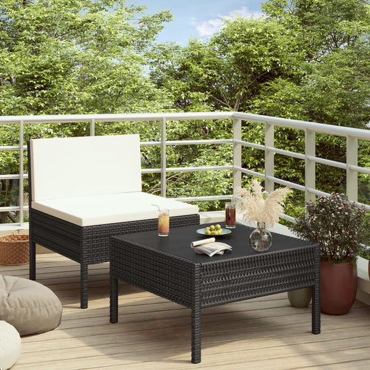 vidaXL 2 Piece Garden Lounge Set with Cushions Poly Rattan Black