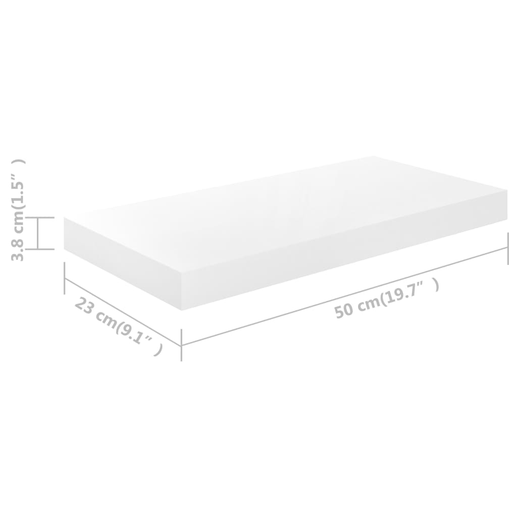 vidaXL Floating Wall Shelves 4 pcs High Gloss White 50x23x3.8 cm MDF
