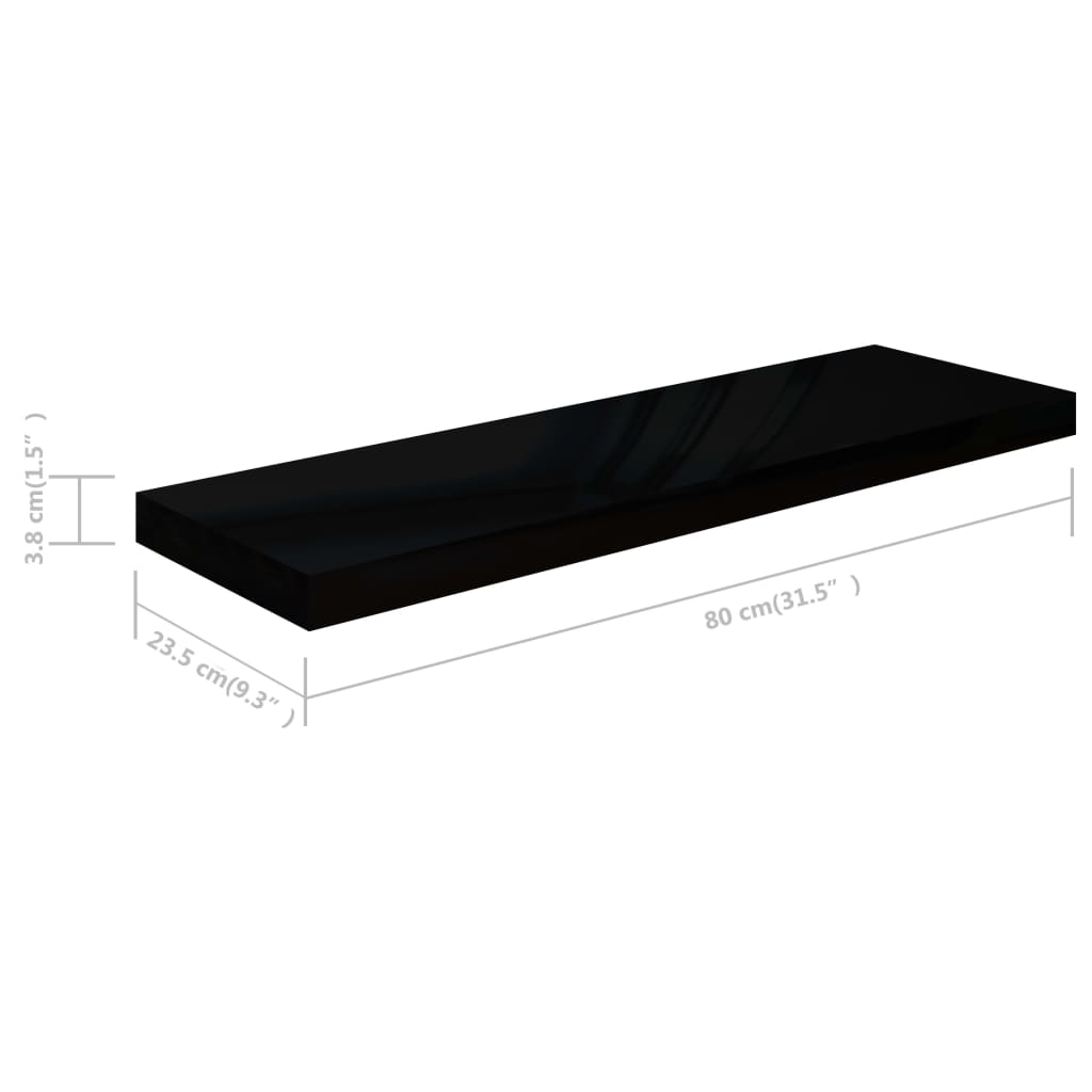 vidaXL Floating Wall Shelf High Gloss Black 80x23.5x3.8 cm MDF