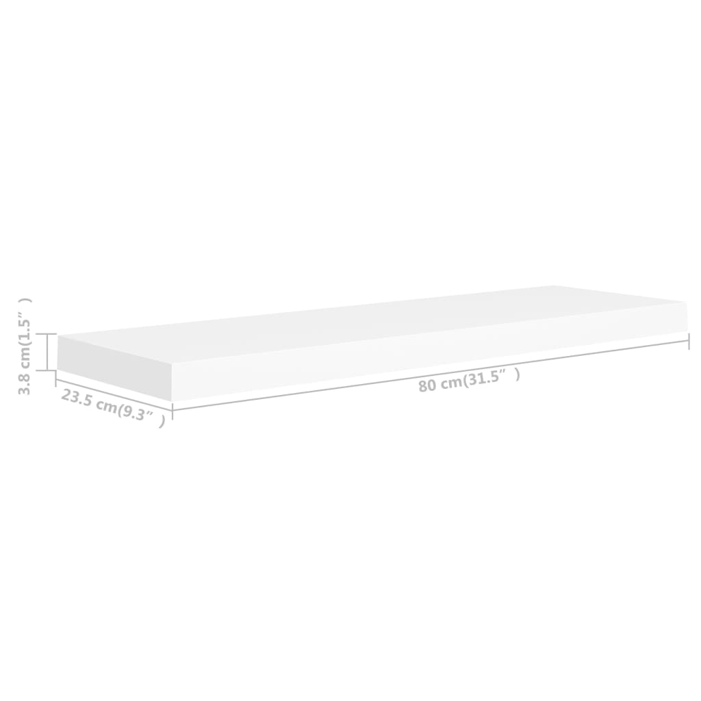 vidaXL Floating Wall Shelves 2 pcs White 80x23.5x3.8 cm MDF