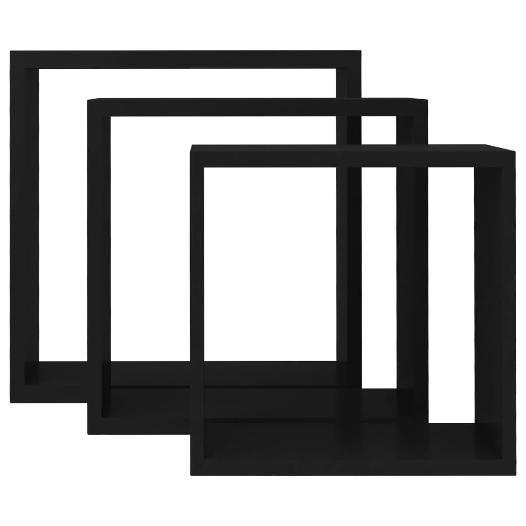 vidaXL Wall Cube Shelves 3 pcs Black MDF