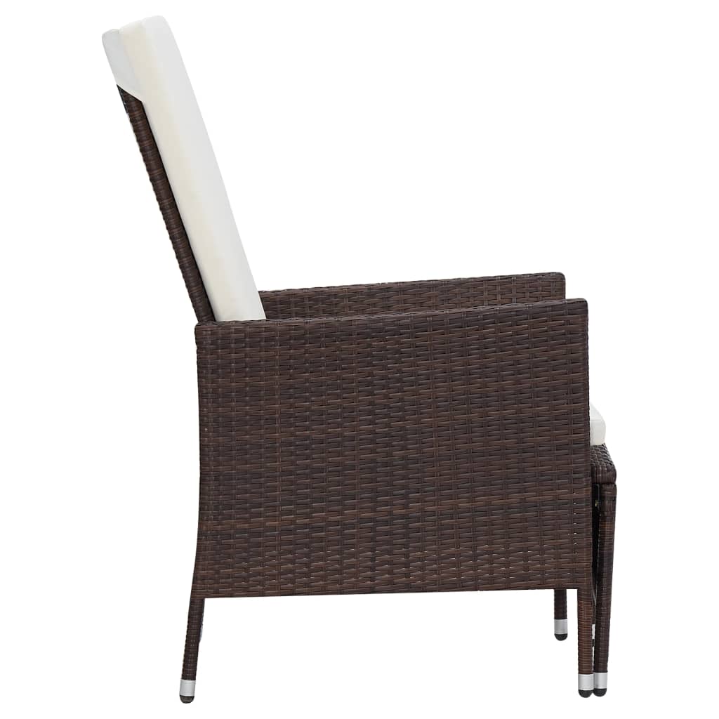 vidaXL Reclining Garden Chair with Cushions Poly Rattan Brown