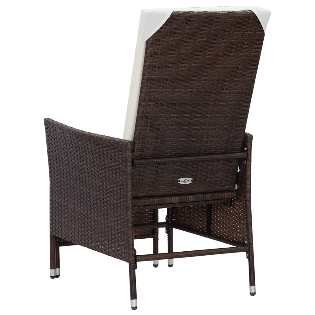 vidaXL Reclining Garden Chair with Cushions Poly Rattan Brown