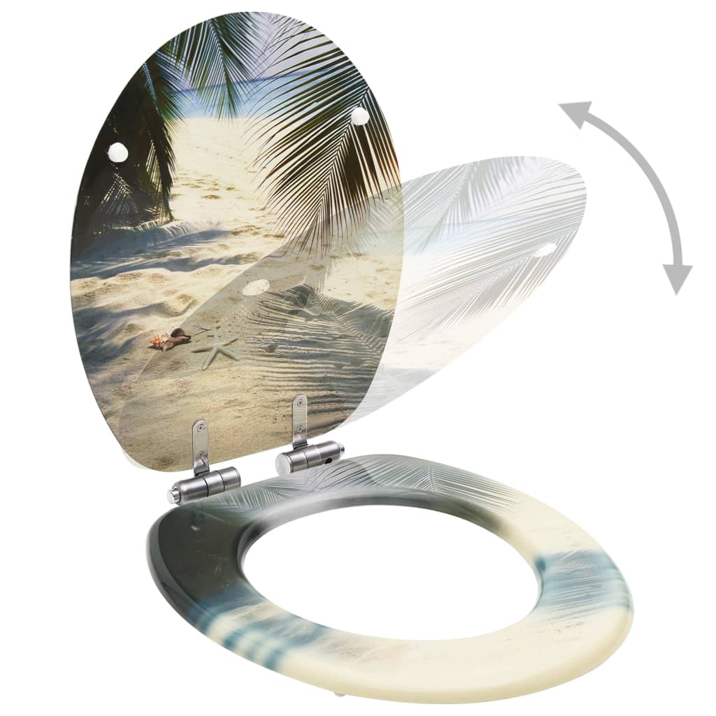 vidaXL WC Toilet Seats with Soft Close Lid 2 pcs MDF Beach Design