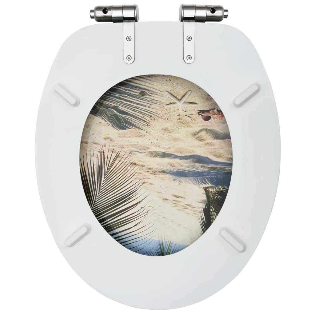 vidaXL WC Toilet Seats with Soft Close Lid 2 pcs MDF Beach Design