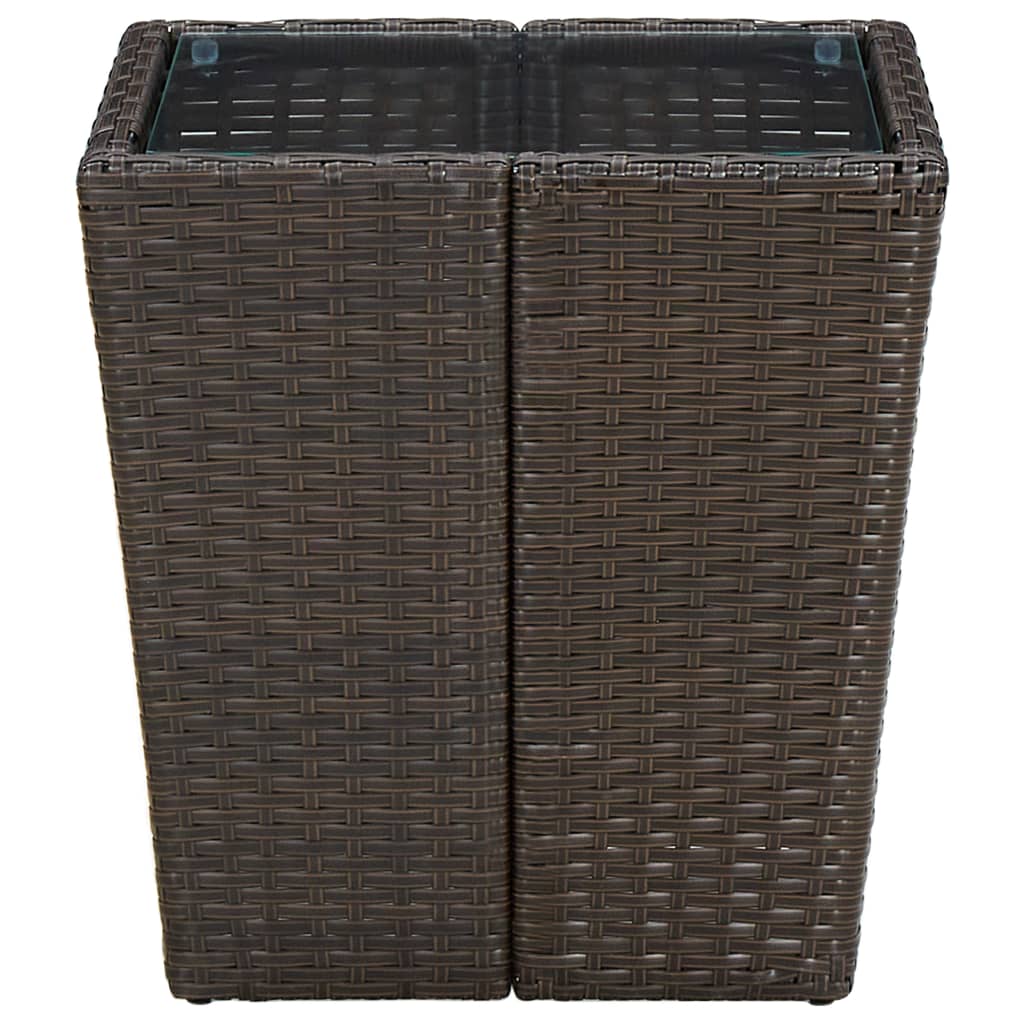 vidaXL Tea Table Brown 41.5x41.5x44 cm Poly Rattan and Tempered Glass