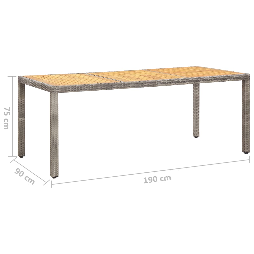 vidaXL Garden Table Grey 190x90x75 cm Poly Rattan and Acacia Wood