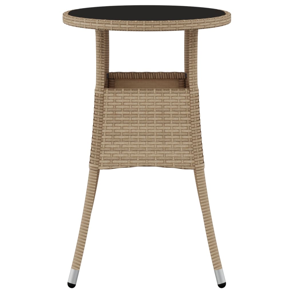 vidaXL Garden Table Ø60x75 cm Tempered Glass and Poly Rattan Beige