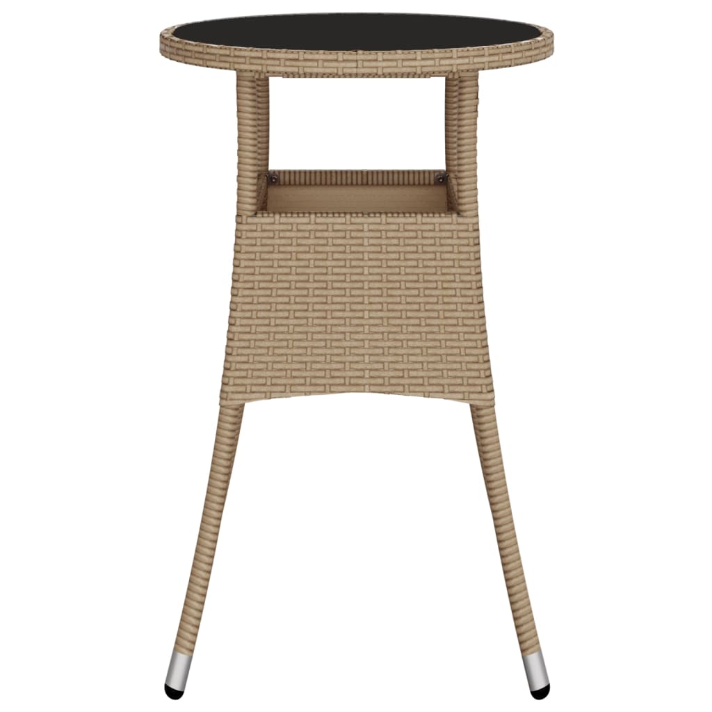 vidaXL Garden Table Ø60x75 cm Tempered Glass and Poly Rattan Beige
