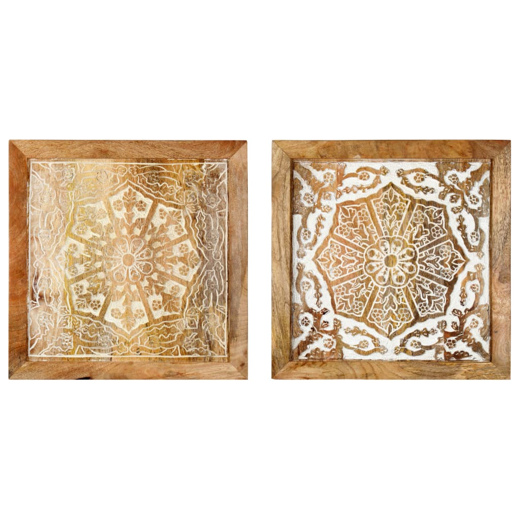 vidaXL Hand-Carved Wall Panels 2 pcs Solid Mango Wood 40x40x1.5 cm