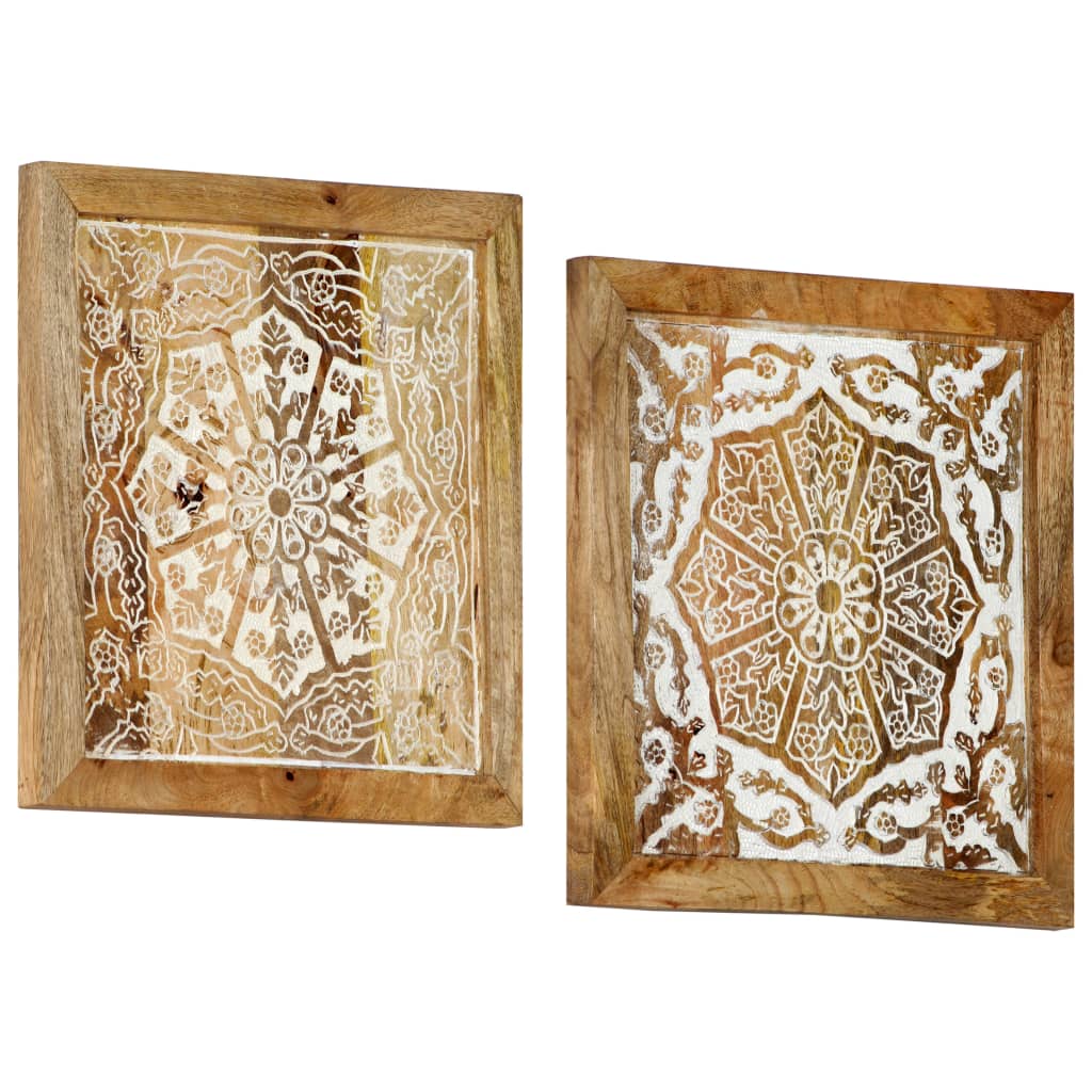 vidaXL Hand-Carved Wall Panels 2 pcs Solid Mango Wood 40x40x1.5 cm