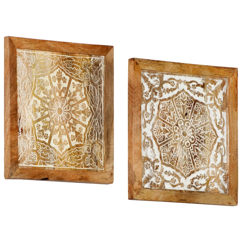 vidaXL Hand-Carved Wall Panels 2 pcs Solid Mango Wood 40x40x1.5 cm