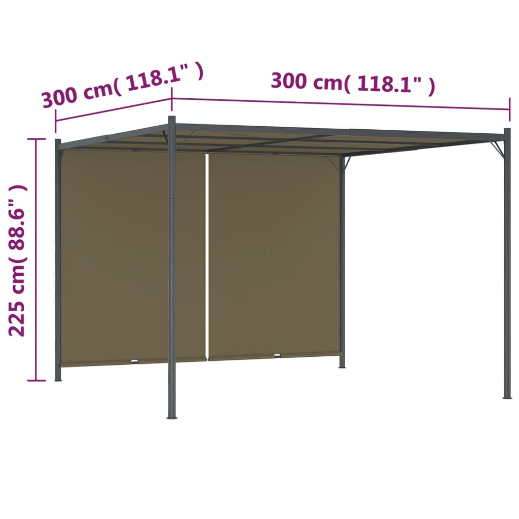 vidaXL Garden Pergola with Retractable Roof 3x3 m Taupe 180 g/m²