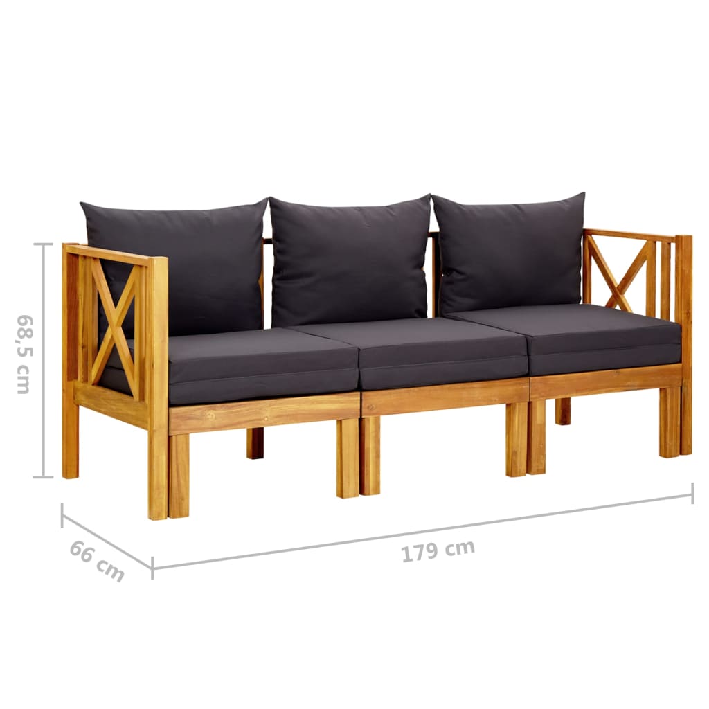 vidaXL 3-Seater Garden Bench with Cushions 179 cm Solid Acacia Wood