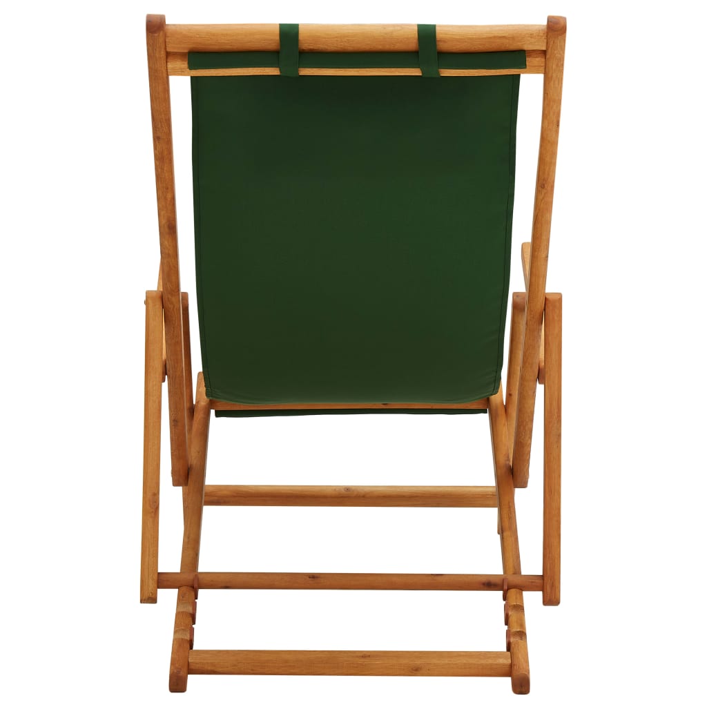 vidaXL Folding Beach Chair Solid Eucalyptus Wood and Fabric Green