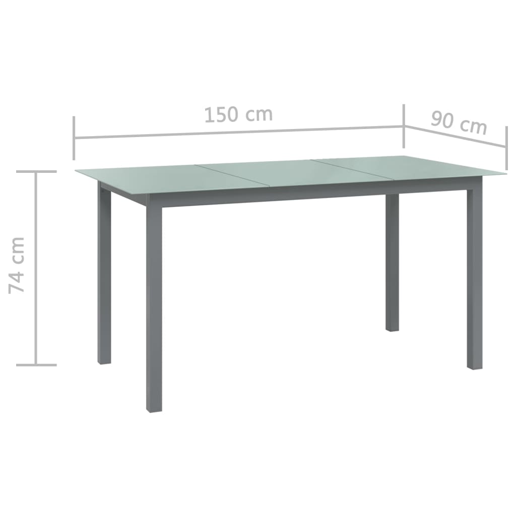 vidaXL Garden Table Light Grey 150x90x74 cm Aluminium and Glass