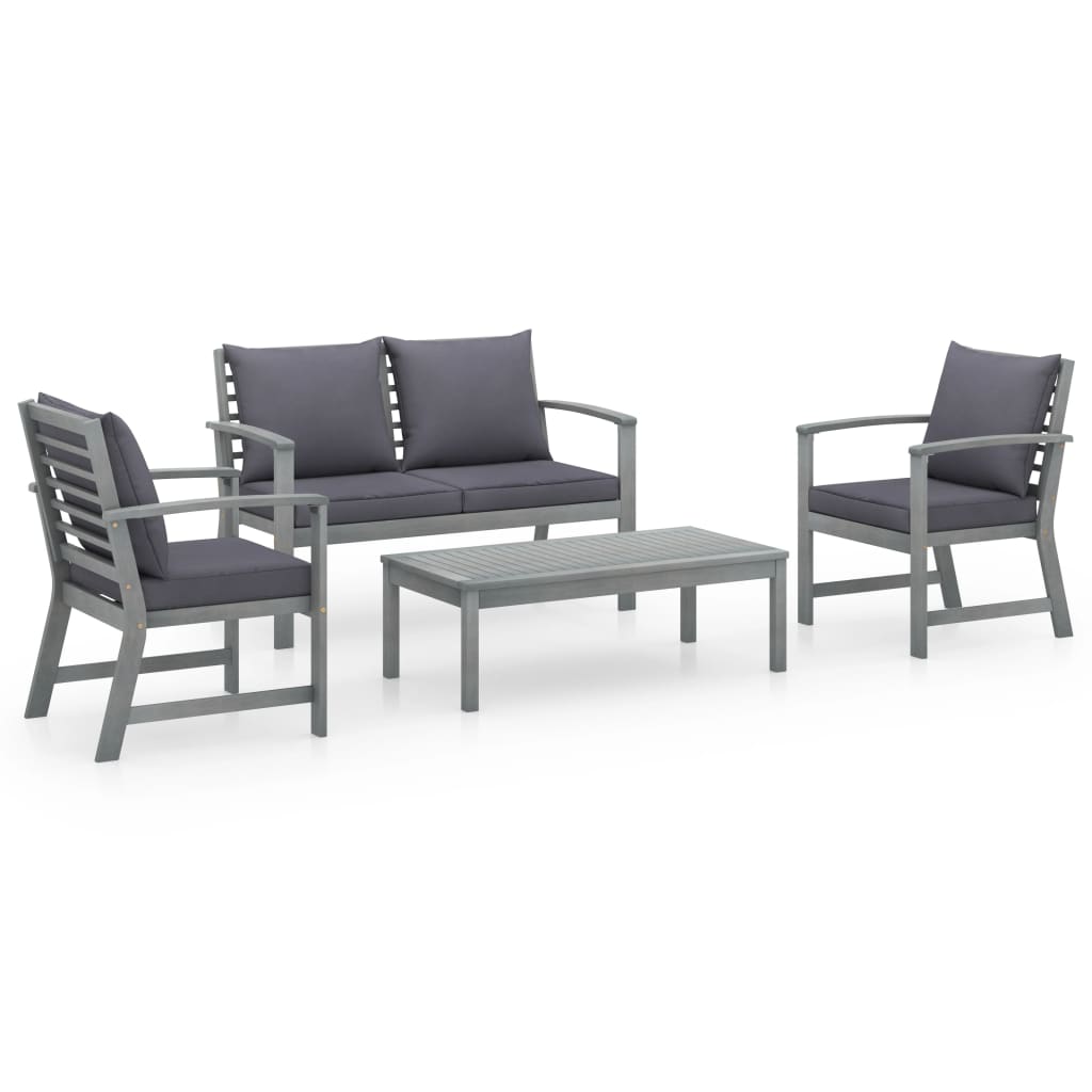 vidaXL 4 Piece Garden Lounge Set with Cushions Solid Acacia Wood