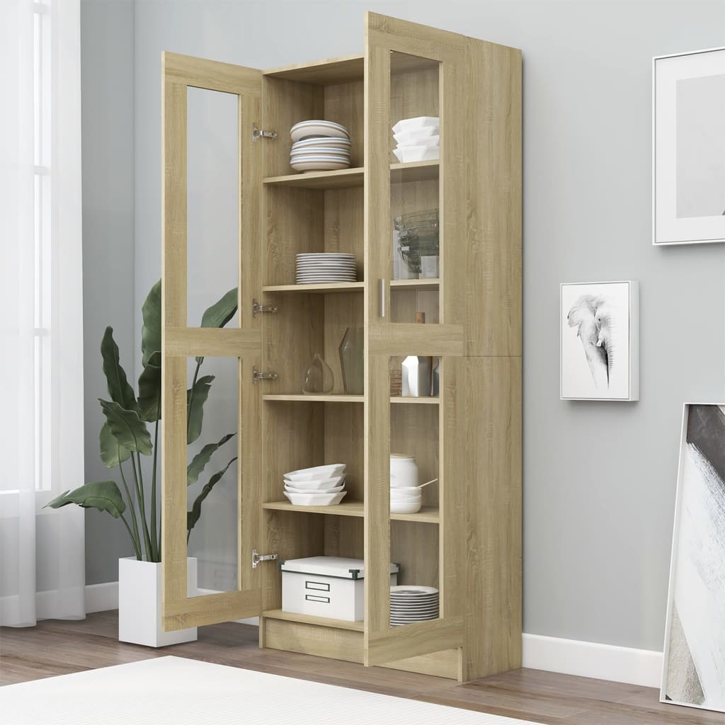 vidaXL Vitrine Cabinet Sonoma Oak 82.5x30.5x185.5 cm Engineered Wood