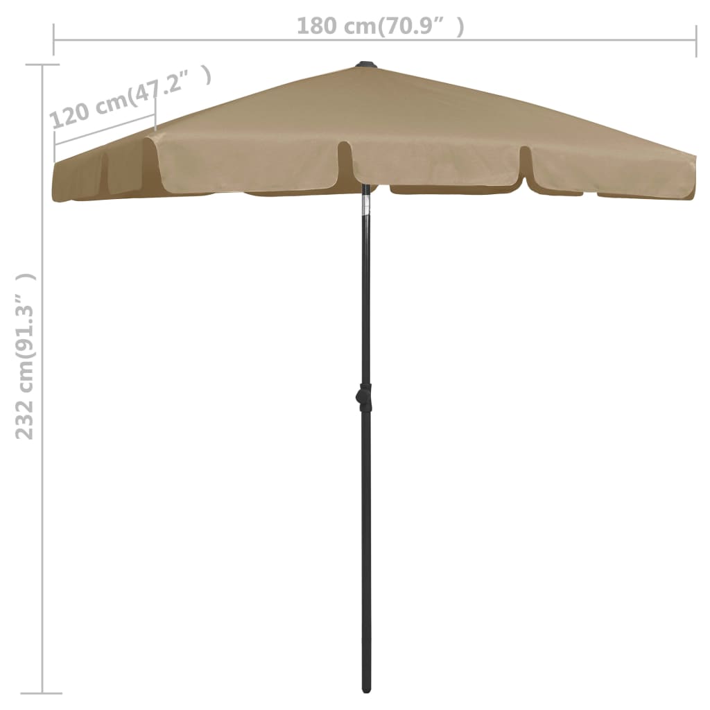 vidaXL Beach Parasol Taupe 180x120 cm