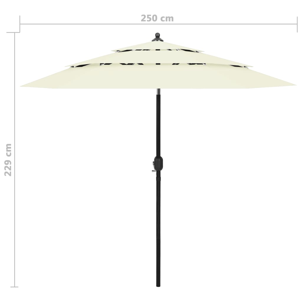 vidaXL 3-Tier Garden Parasol with Aluminium Pole Sand 2.5 m